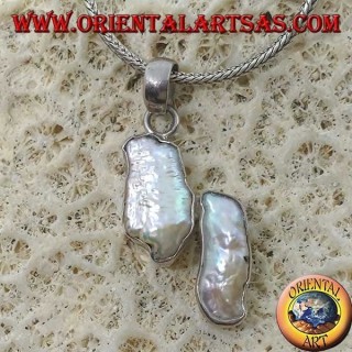 Silver pendant with 2 irregular natural pearls