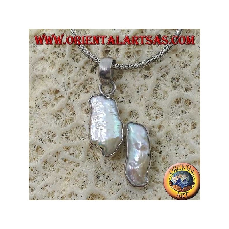 Silver pendant with 2 irregular natural pearls