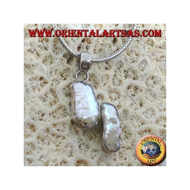 Silver pendant with 2 irregular natural pearls