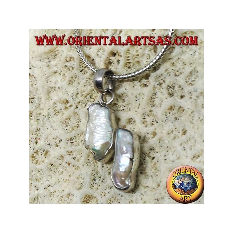 Pendentif en argent avec 2 perles naturelles irrégulières