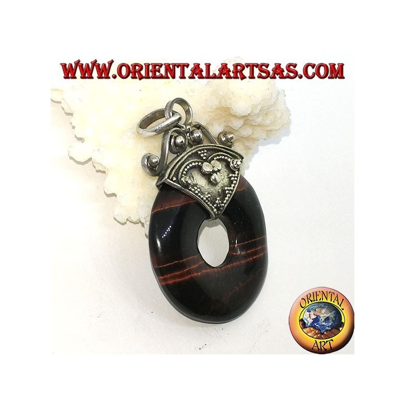 Ciondolo in argento con ciambella in occhio di tigre rosso