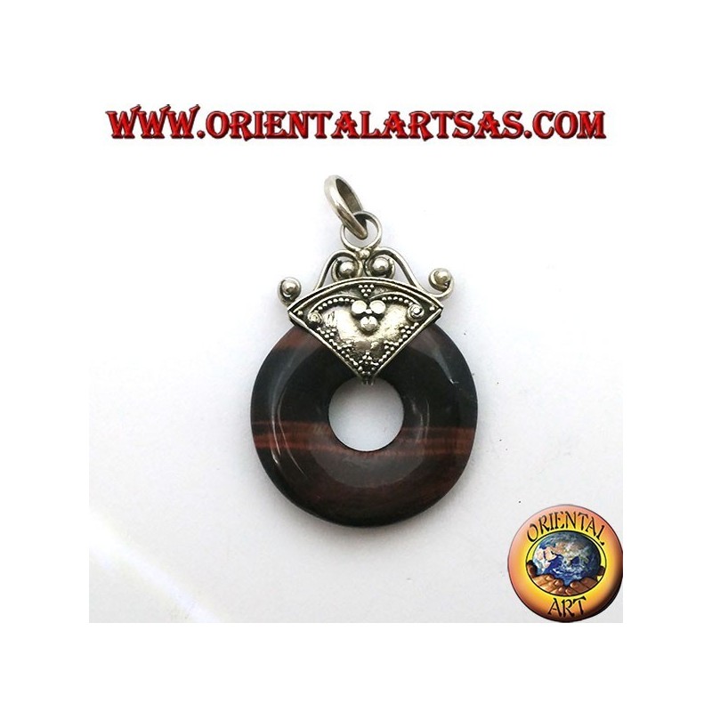 Colgante de plata con donut en ojo de tigre rojo