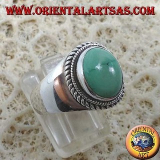 Anillo simple de plata con turquesa natural tibetana antigua