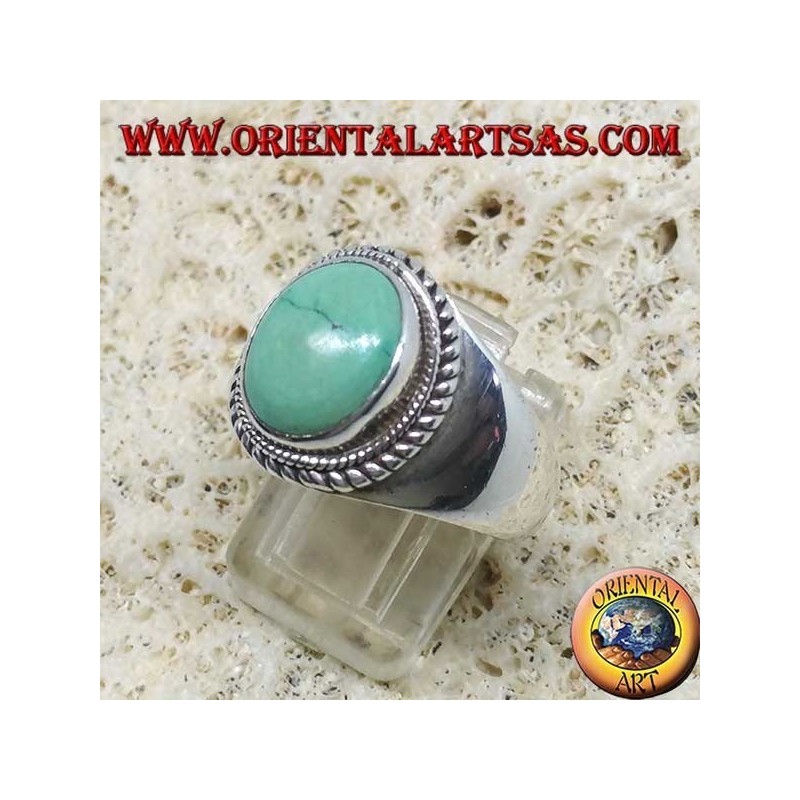 Simple bague en argent avec turquoise antique tibétaine naturelle