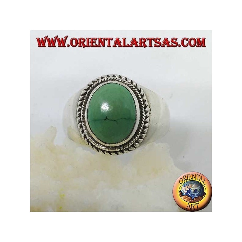 Simple silver ring with natural Tibetan antique turquoise