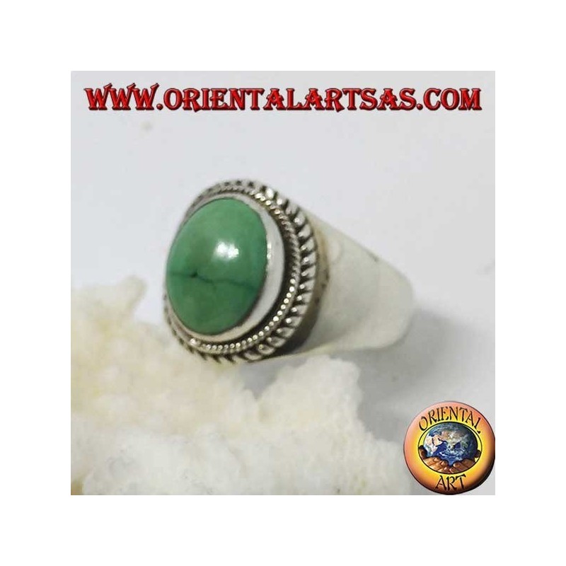 Anillo simple de plata con turquesa natural tibetana antigua
