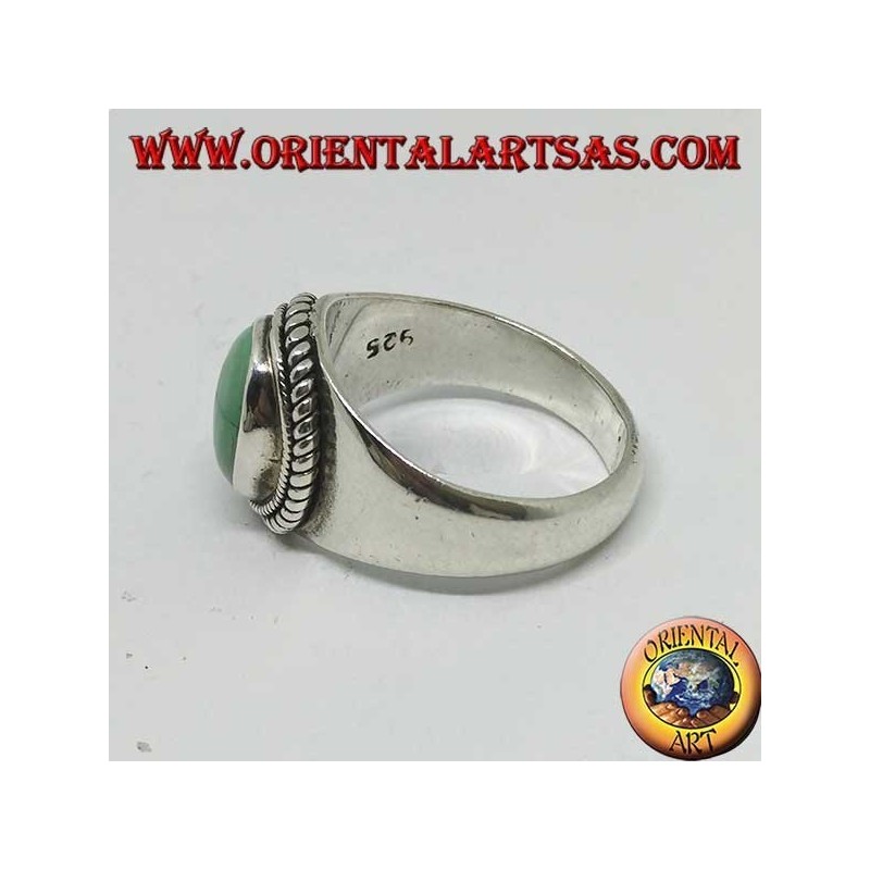 Anillo simple de plata con turquesa natural tibetana antigua