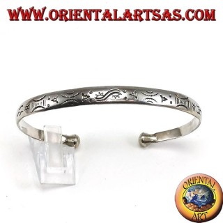 Bracciale rigido in argento,  con incisioni alba e tramonto fatti a mano