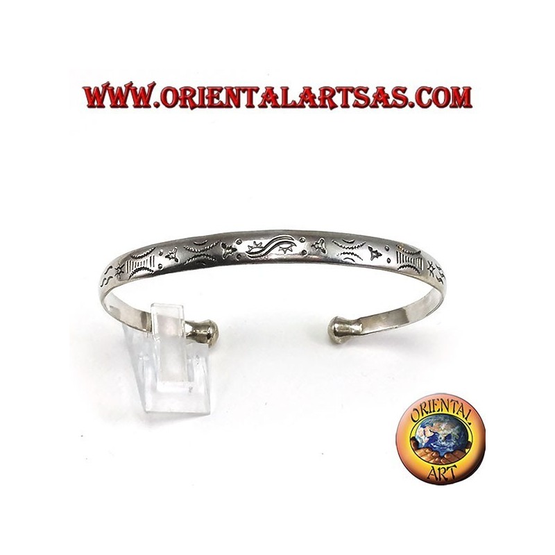 Starre Armband in Silber, mit handgefertigten Gravuren von Dawn und Sunset