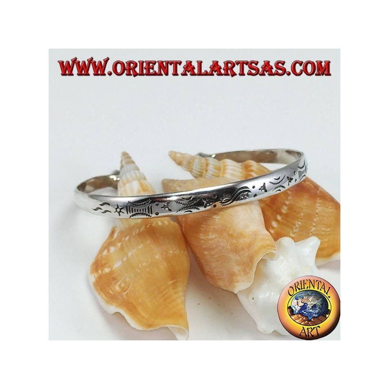 Bracciale rigido in argento,  con incisioni alba e tramonto fatti a mano