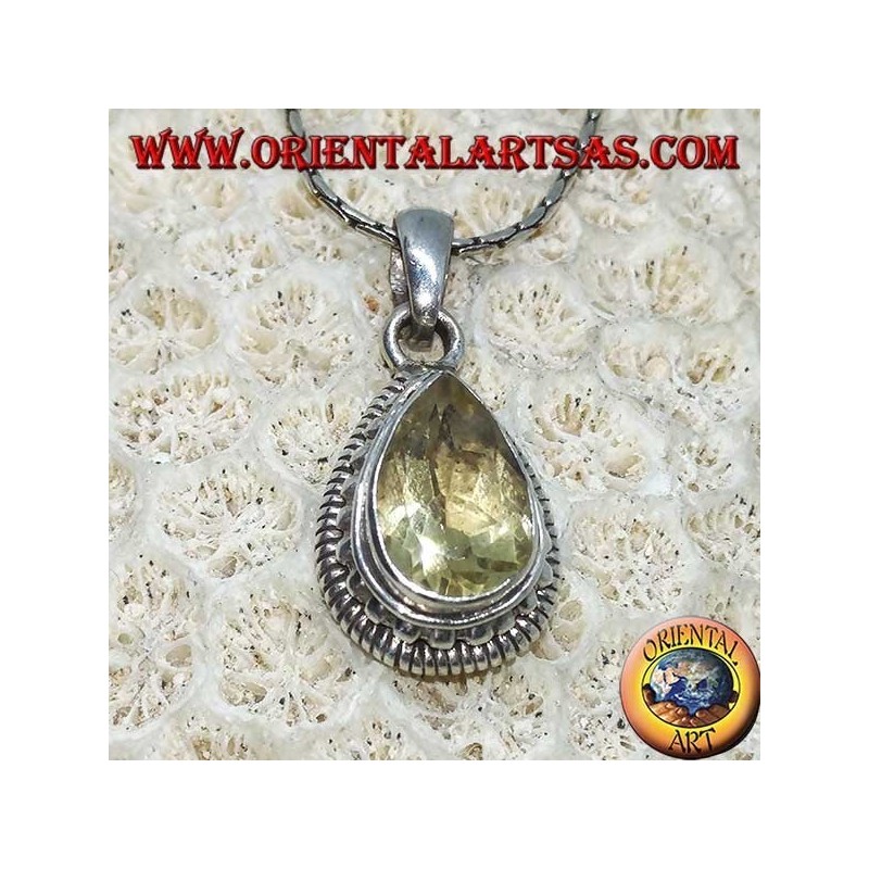 Pendentif en argent avec topaze de goutte à facettes jaune naturelle