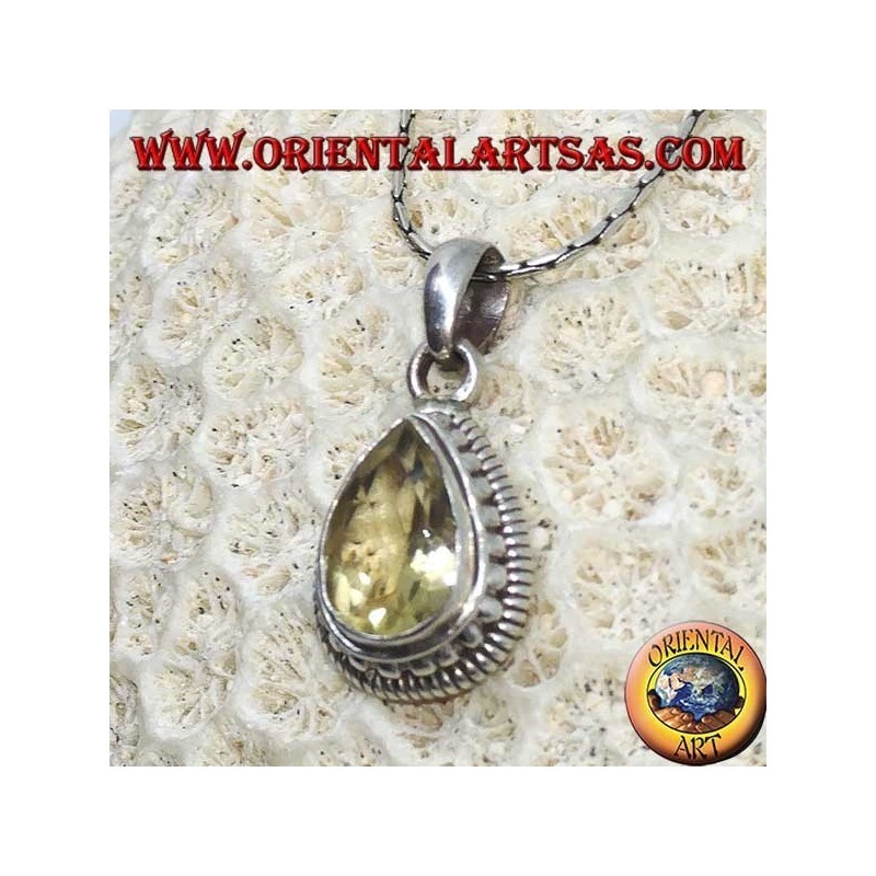 Pendentif en argent avec topaze de goutte à facettes jaune naturelle