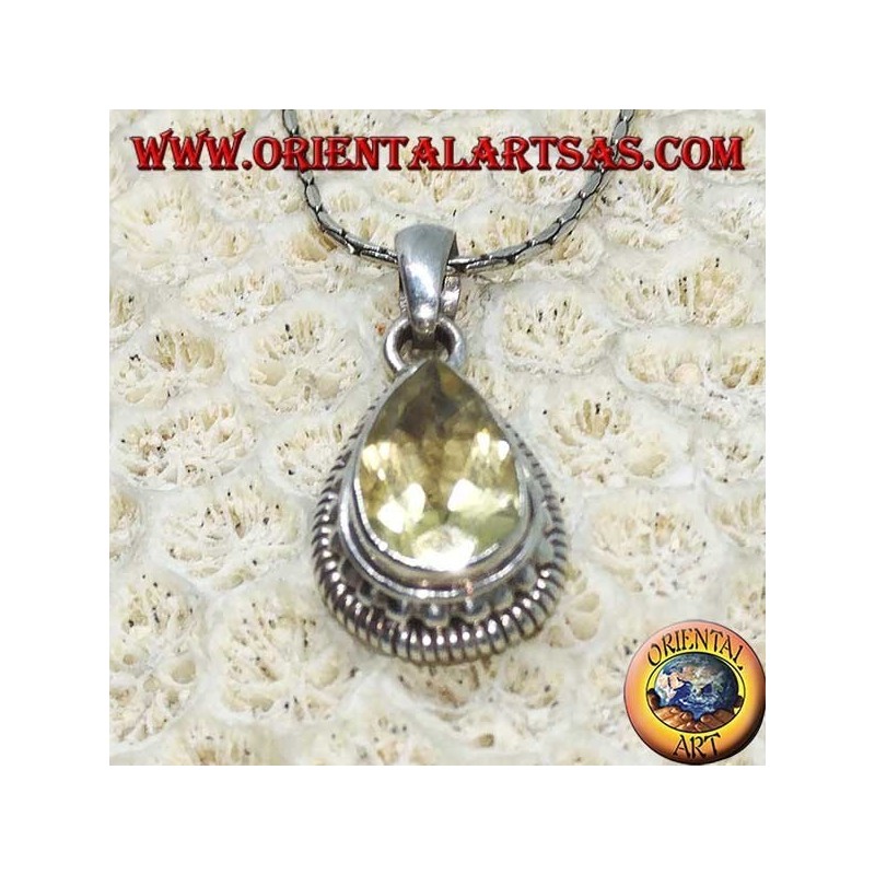 Pendentif en argent avec topaze de goutte à facettes jaune naturelle