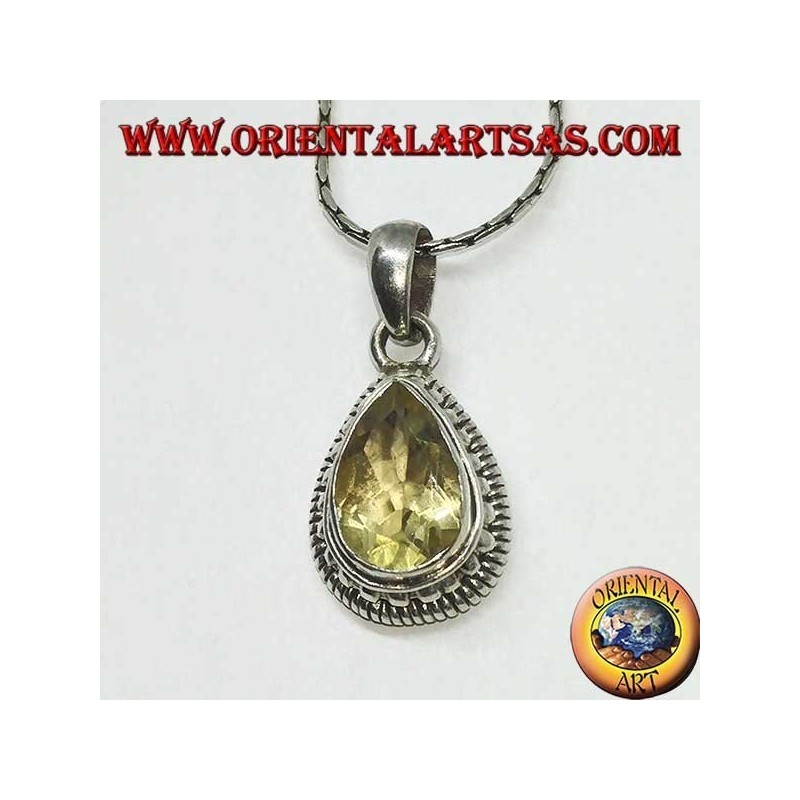 Silver pendant with natural yellow faceted drop topaz