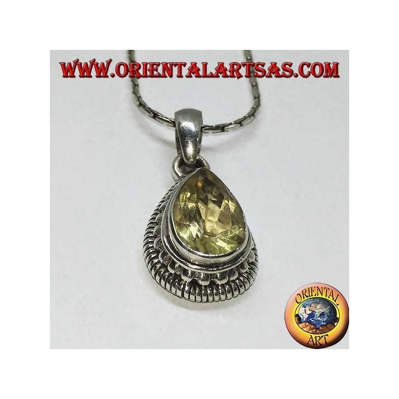 Pendentif en argent avec topaze de goutte à facettes jaune naturelle