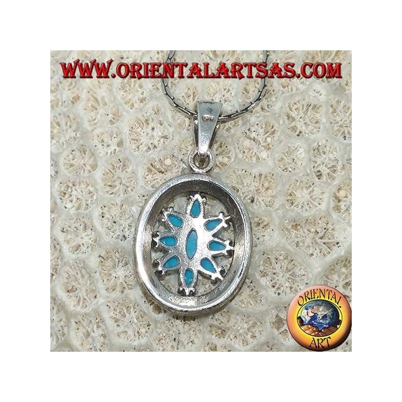 Colgante en plata ovalada con turquesa rodeado de marcasitas