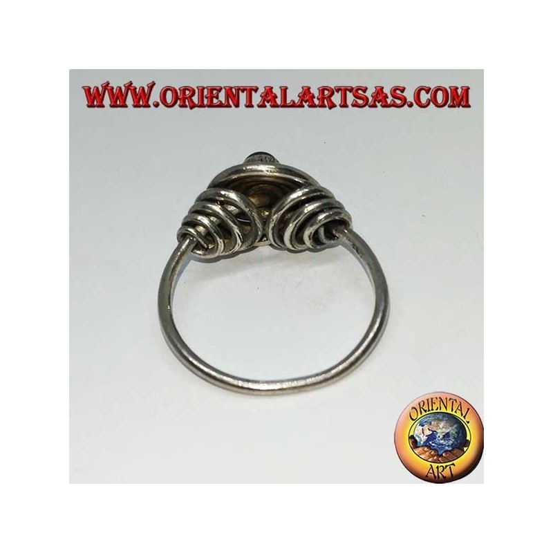 Silver wire ring with round cabochon garnet