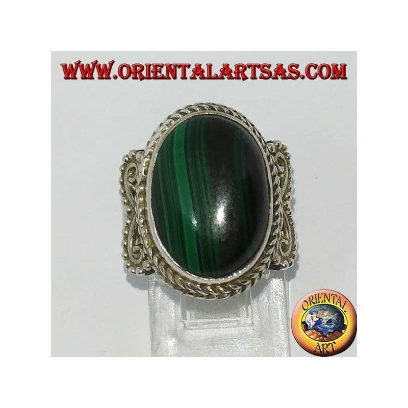 Silver ring with oval malachite (large)