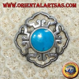 Dorje doble broche de plata con turquesa redonda central