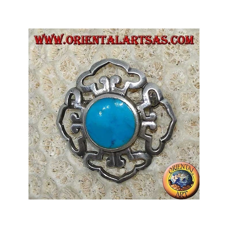 Dorje doble broche de plata con turquesa redonda central