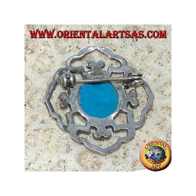 Dorje doble broche de plata con turquesa redonda central