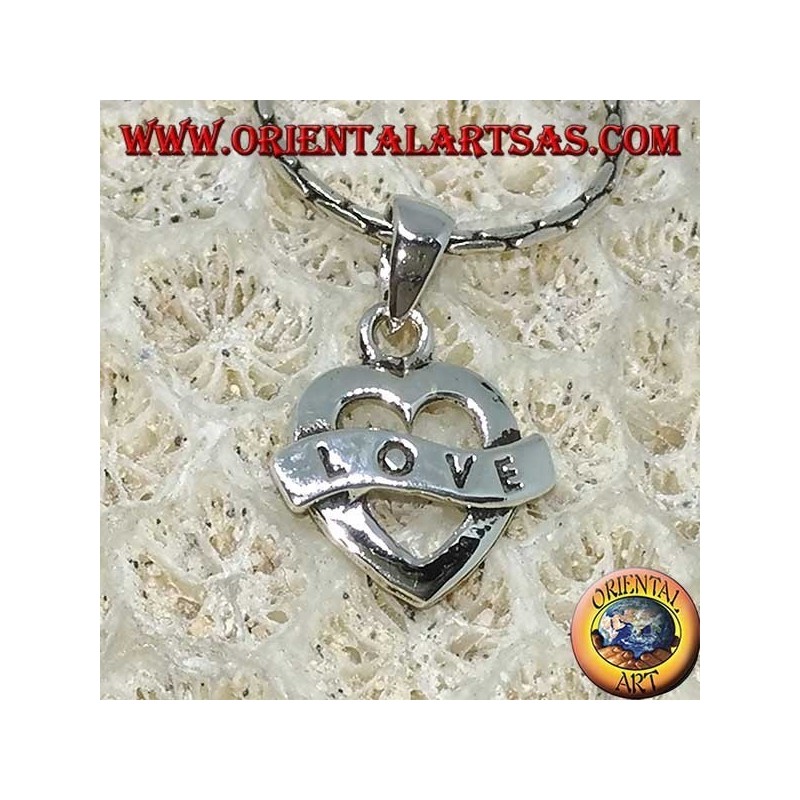 Heart shaped silver pendant with Love engraving