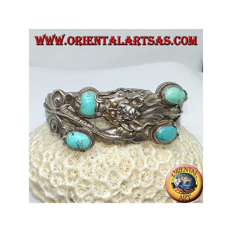 Armband aus starrem Silber, Dragon mit natürlichem Türkis, handgefertigt mit einer Handschellenöffnung