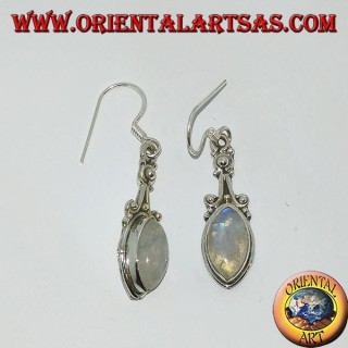 Silver pendant earrings with rainbow shuttle moonstone
