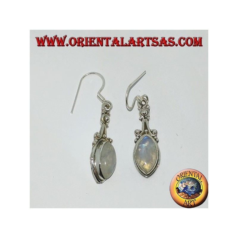 Silver pendant earrings with rainbow shuttle moonstone
