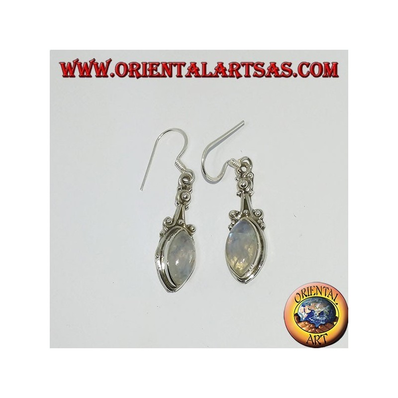 Silver pendant earrings with rainbow shuttle moonstone