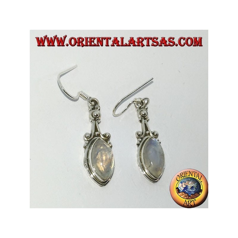 Silver pendant earrings with rainbow shuttle moonstone