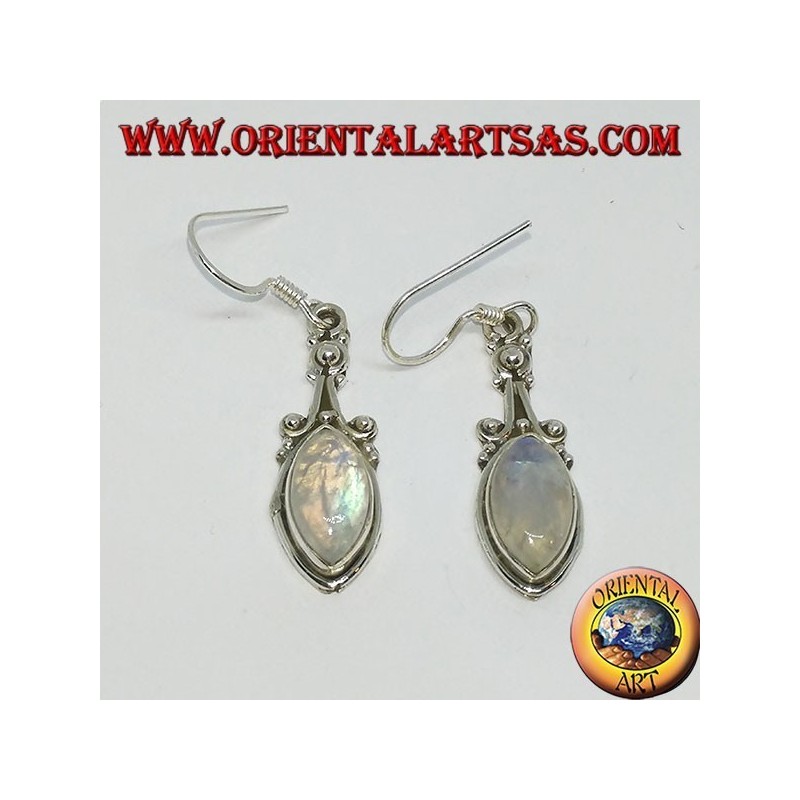 Pendentif en argent avec pierre de lune navette arc-en-ciel