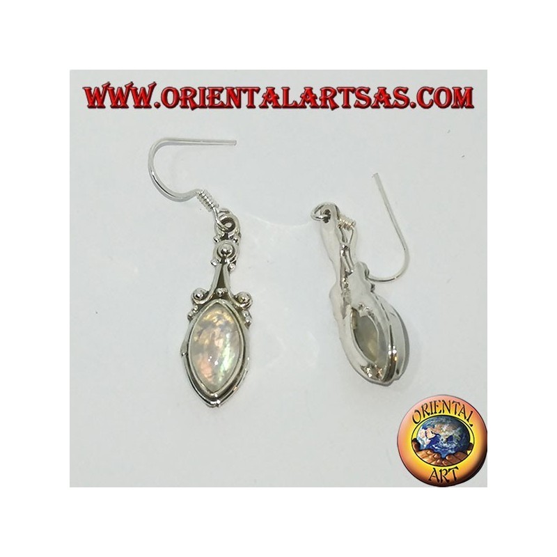 Pendientes colgantes de plata con piedra lunar del arco iris