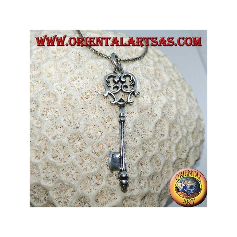 Pendentif clé en argent de style baroque (grand)