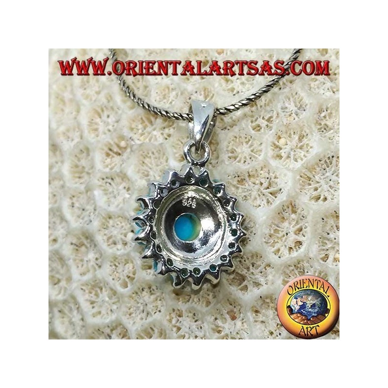 Pendentif rond en argent avec turquoise ronde et marcassites