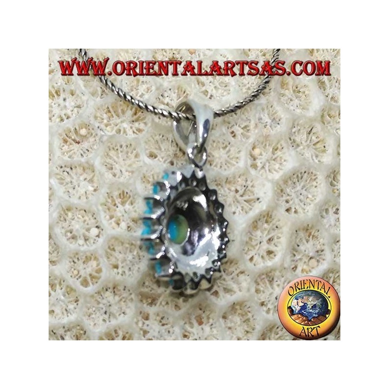 Pendentif rond en argent avec turquoise ronde et marcassites