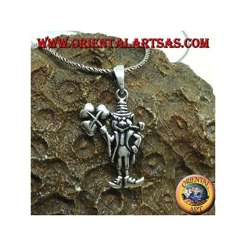 Silver pendant brings luck to the gnome with the clover