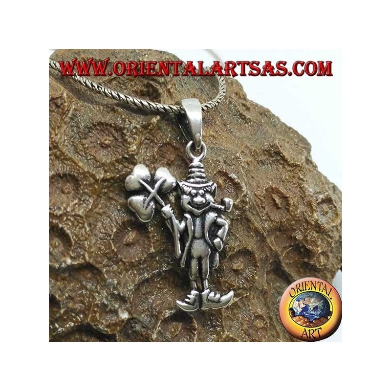 Ciondolo in argento porta fortuna lo gnomo con il trifoglio
