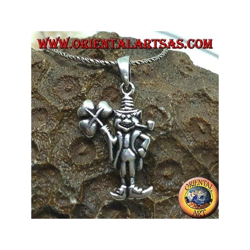 Silver pendant brings luck to the gnome with the clover