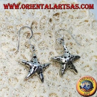 Boucles d'oreilles en argent, pendentifs étoiles de mer à la main