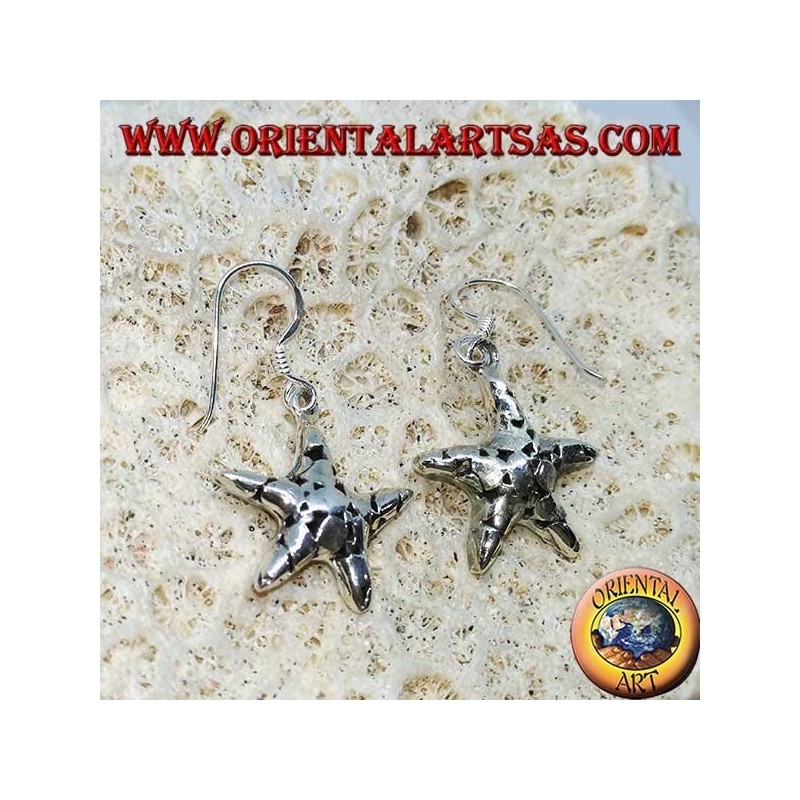 Silver earrings, handmade starfish pendants