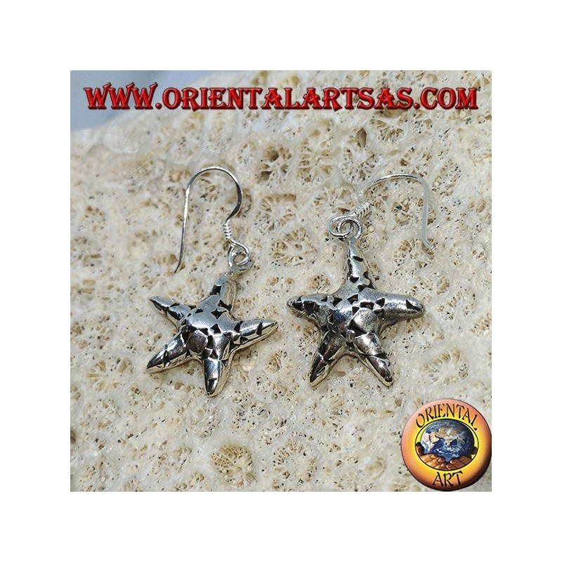 Boucles d'oreilles en argent, pendentifs étoiles de mer à la main