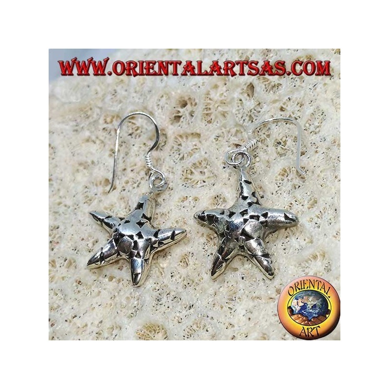 Boucles d'oreilles en argent, pendentifs étoiles de mer à la main