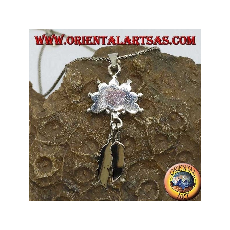 Pendentif en argent avec turquoise et 2 plumes de style amérindien