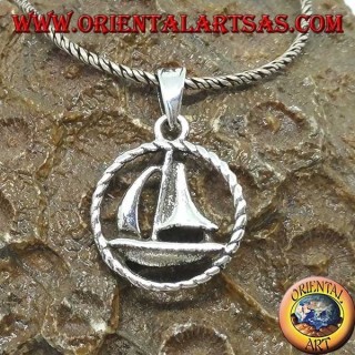 Silver pendant sailboat in the circle
