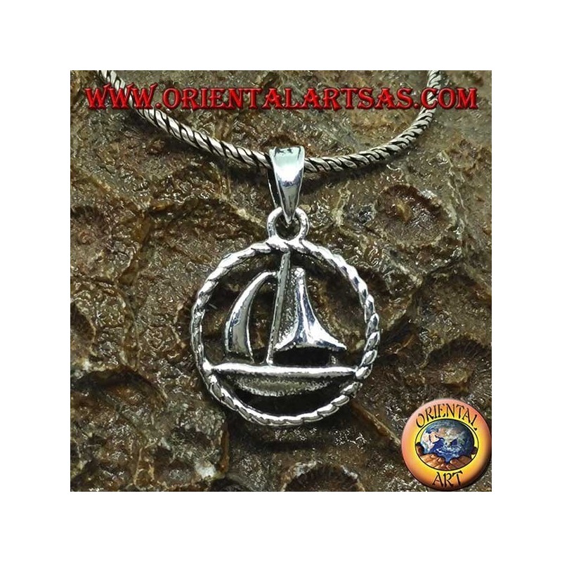 Silver pendant sailboat in the circle