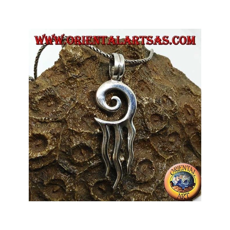 Pendentif en argent, spirale solaire à trois rayons