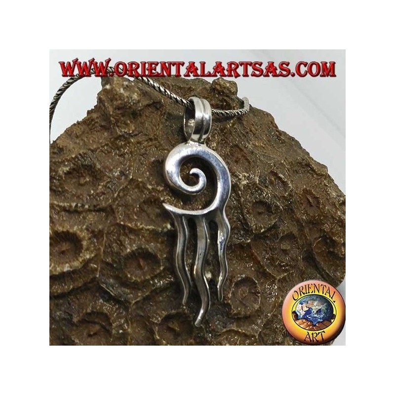 Silver pendant, solar spiral with three rays