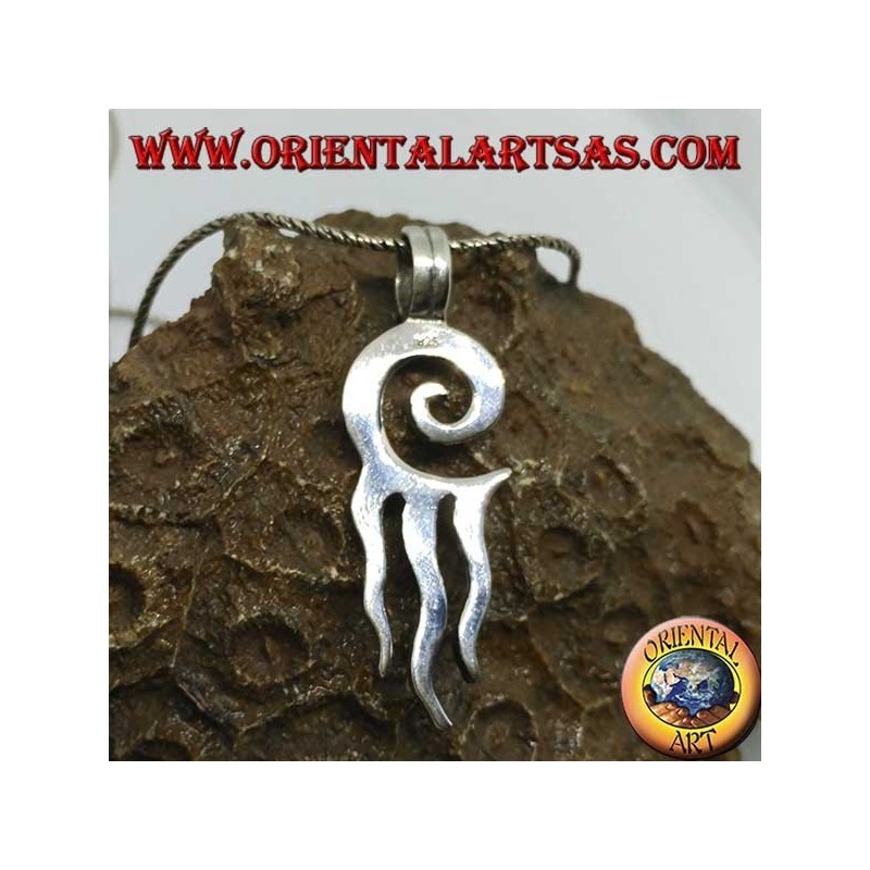 Silver pendant, solar spiral with three rays