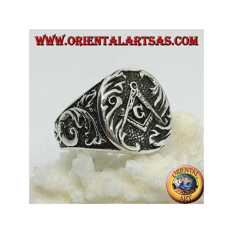 Silver ring, Freemason's seal and compass with G "of Freemasonry"